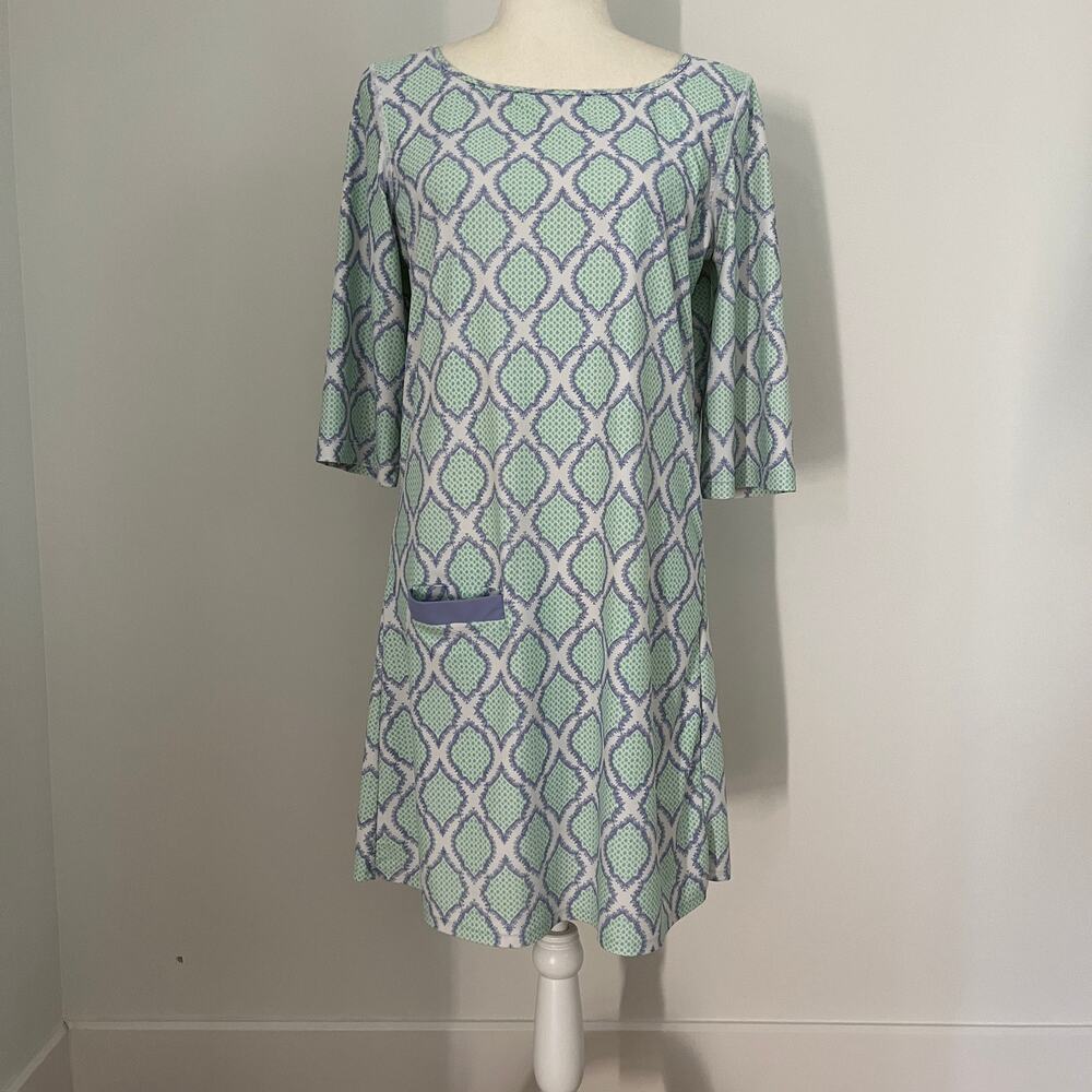 Cabana Life Women's Shift Dress Blue White Green Large 10/12